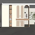 Modern Entryway Hallway Design With Cabinetry Shelves Potted Plant And Arched Decor