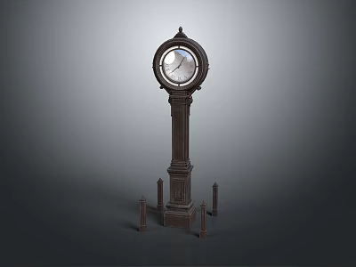 Classic Wooden Grandfather Clock With Carved Base And Round Clock Face 3d model