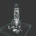 Detailed Red and White Building Blocks Rocket Model with Clear Transparent Base