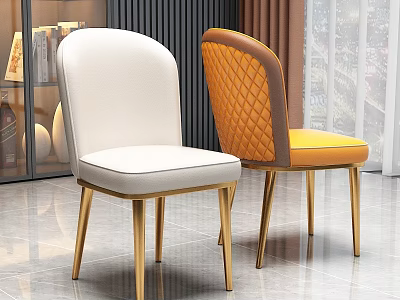 Modern White And Orange Dining Chairs With Diamond Quilted Back And Golden Legs 3d model