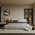 Modern Bedroom Interior With King Size Bed Area Rug And Decorative Painting