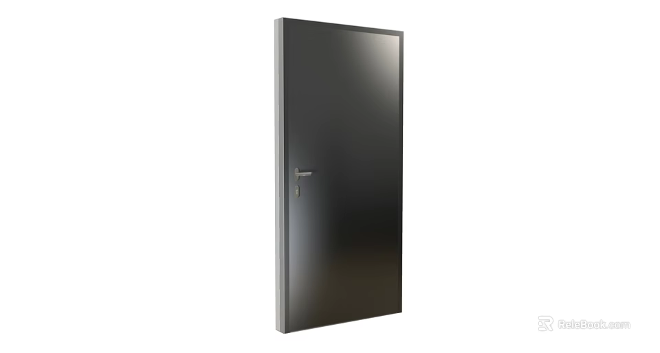 Modern Sleek Dark Hinged Door With Simple Handle And Smooth Surface 3d model 