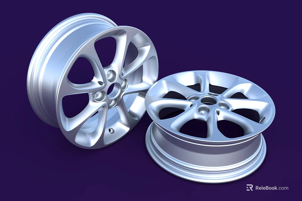 Two Silver Alloy Car Wheels With Modern Spoke Design And Shiny Finish 3d model 