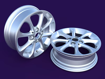 Two Silver Alloy Car Wheels With Modern Spoke Design And Shiny Finish 3d model