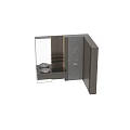 Modern Wooden Bathroom Vanity Cabinet With Mirror Sink Basin Grey Marble Wall And Sleek Design