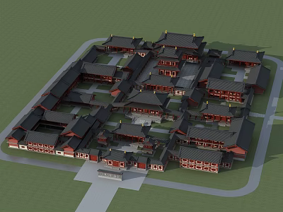 Ancient Chinese Architecture Traditional Courtyard Layout With Classic Black Roofs And Red Walls 3d model