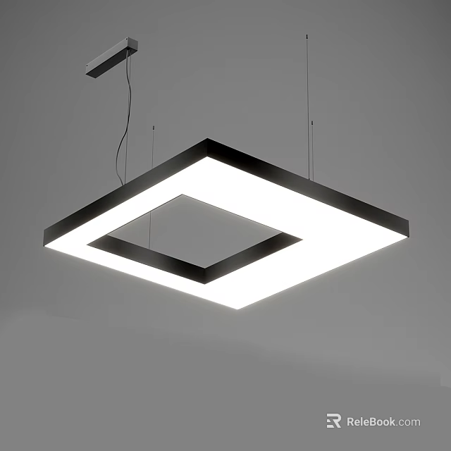 Modern Square Double Frame Black And White Pendant Light Ceiling Fixture 3d model