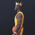 Man Wearing Yellow Lakers Jersey Number 23 With Golden Crown Holding Basketball