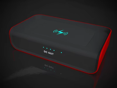 Modern Black and Red Wireless Charger with DC OUT Ports for Mobile Devices 3d model