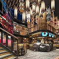 Modern Restaurant Interior Design With Hanging Lamps Staircase And Decorative Elements