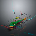 Small Characters With Glowing Weapons Near Green Creature Open Mouth And Colorful Light Beams