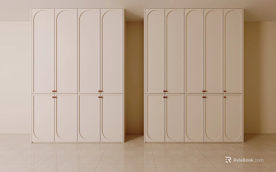 Modern Elegant Cream White French Style Wardrobe Sets With Arched Door Panels For Bedroom Storage 3d model 