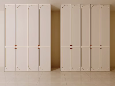 Modern Elegant Cream White French Style Wardrobe Sets With Arched Door Panels For Bedroom Storage 3d model