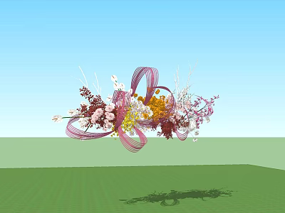 Floral Installation With Colorful Flowers Decorative Curved Lines And Natural Elements 3d model