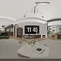 Cozy Vintage Living And Dining Space With Arched Design And Classic Walnut Storage Cabinets
