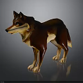 Brown And Tan Wolf With Green Eyes Standing On Dark Background