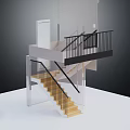 Modern Staircase Design With Golden Steps Black Railings And White Frame Structure