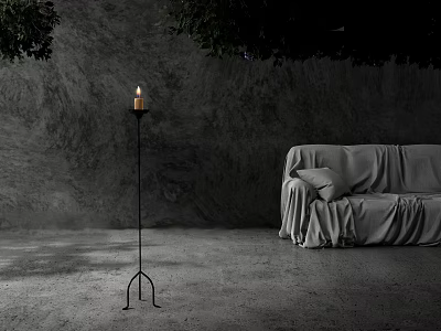 Modern Floor Candle Lamp In Room With Gray Wall Sofa And Green Plants 3d model