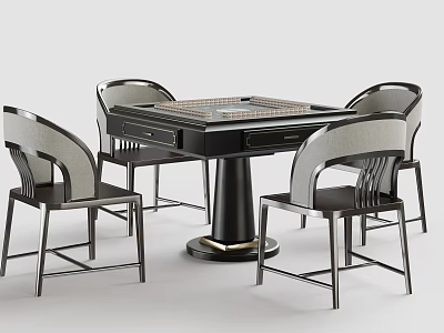 Modern Mahjong Table Set With Four Chairs And Black Metal Frame Design 3d model