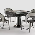 Modern Mahjong Table Set With Four Chairs And Black Metal Frame Design