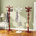 Wooden Vintage Standing Coat Racks With Multiple Hooks For Hanging Clothes Bags In Home Entrance