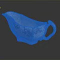 Ceramic Sauce Boat With Blue White Floral Pattern And Curved Handle 3d model