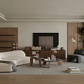 Modern Minimalist Living Room With White Sofa Wooden Coffee Table And Green Plant