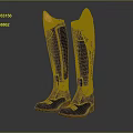 Black Knee High Boots Featuring Yellow Lining Intricate Shaft Patterns And Orange Soles