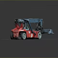 Red And Blue Heavy Duty Forklift With Crane Arm On Gray Platform
