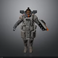 Futuristic Sci Fi Character In Heavy Armor With Backpack And Weapon