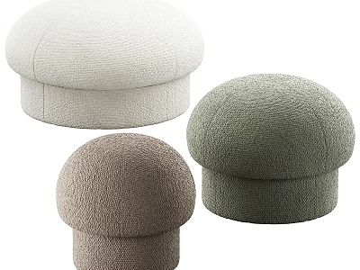 Upholstered Ottoman Poufs In Three Different Colors With Round Top Design 3d model