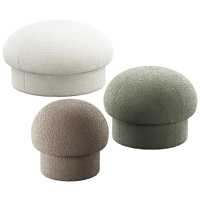 Upholstered Ottoman Poufs In Three Different Colors With Round Top Design 3d model