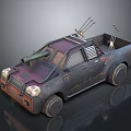 Post Apocalyptic Modified Truck With Rusty Exterior And Mounted Cannon Missile Launchers