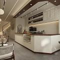 Modern Café Interior Design With Wooden Counter Seating Area Pendant Lights And Menu Board