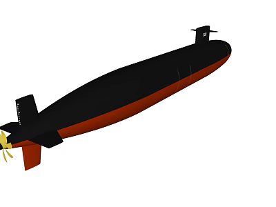 Black and Red Military Submarine Model with Rear Propeller Warship Design 3d model