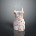 Stylish Halter Neck White Base Dress With Orange Green Floral Print