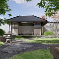 Traditional Karesansui Zen Garden With Mossy Stones Raked Gravel Pathways And Stone Lantern