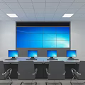 Modern Security Control Room With Large Video Wall Computer Monitors Desks And Chairs 3d model