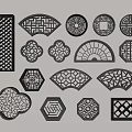 Pane openwork window openwork window square lattice antique window round window 3d model