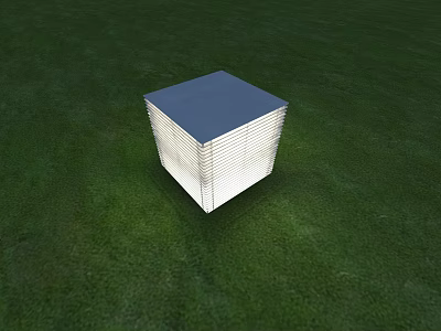 Cube Shaped Outdoor Light With Blue Top And White Striped Design On Green Grass 3d model