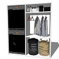 Laundry Room Design With Stackable Washing Machine Dryer Hanging Clothes Detergent Bottles And Baskets 3d model