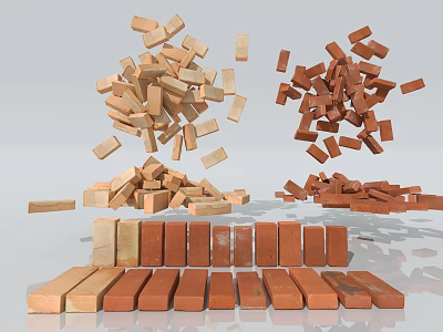 Building Components Red Bricks Stacked And Scattered Arrangement Design 3d model Building Components Red Bricks Stacked And Scattered Arrangement Design 3d model