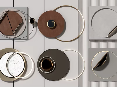 Modern Geometric Wall Decor With Round Square Shapes And Metallic Frames 3d model