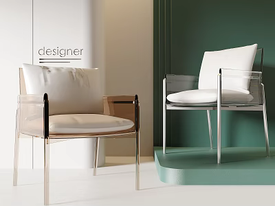 Designer Modern Single Chair With Transparent Frame And White Seat Cushion 3d model