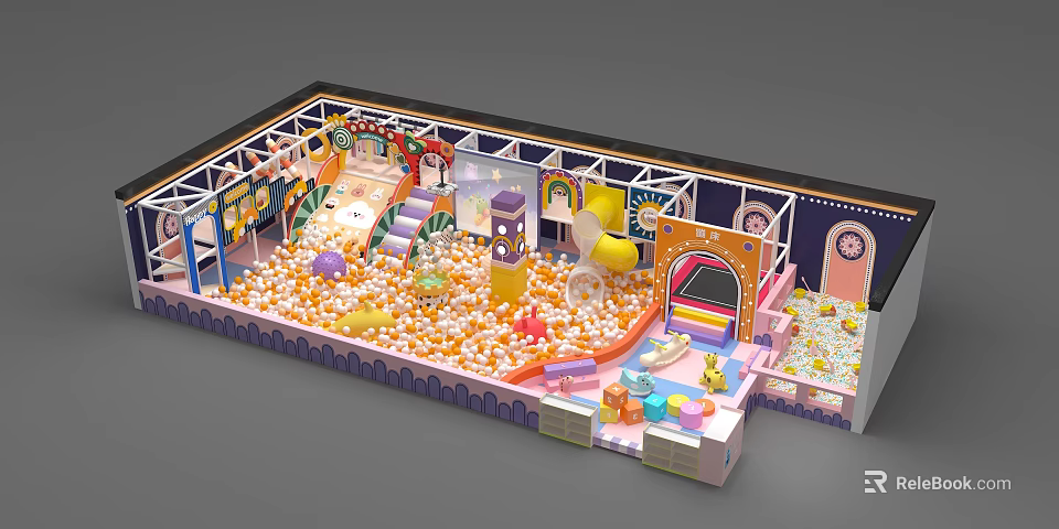 Fun Safe Children's Playground With Colorful Ball Pit Slide And Play Structures 3d model