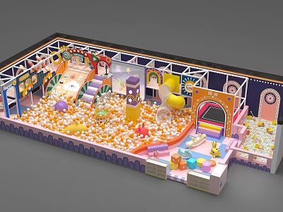 Fun Safe Children's Playground With Colorful Ball Pit Slide And Play Structures 3d model