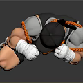 Muscular Cartoon Character In Black Sportswear With White Boxing Gloves Black Cap And Orange Accents