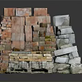 Constructed Stacked Red Bricks And Gray Stone Blocks Architectural Structure With Textured Surfaces