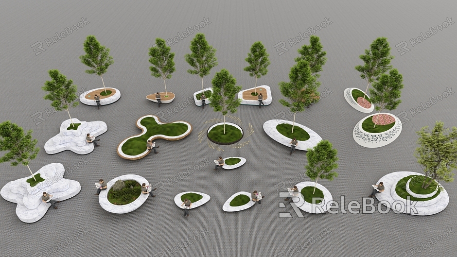 Modern Tree Pond Tree Pond Landscape Seat Flower Table Flower Beds Landscape Tree Pond Special-shaped Planting Pool Park Public Bench Outdoor Bench model