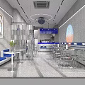 Modern Bubble Tea Shop Interior With Blue Booths Transparent Partitions Neon Signs And Stainless Steel Tables